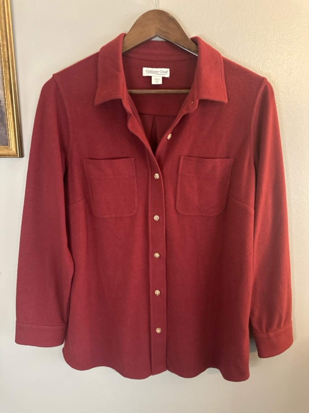 Coldwater Creek Petite Small Red Knit Button Front Shirt Jacket Top PS - Picture 3 of 8